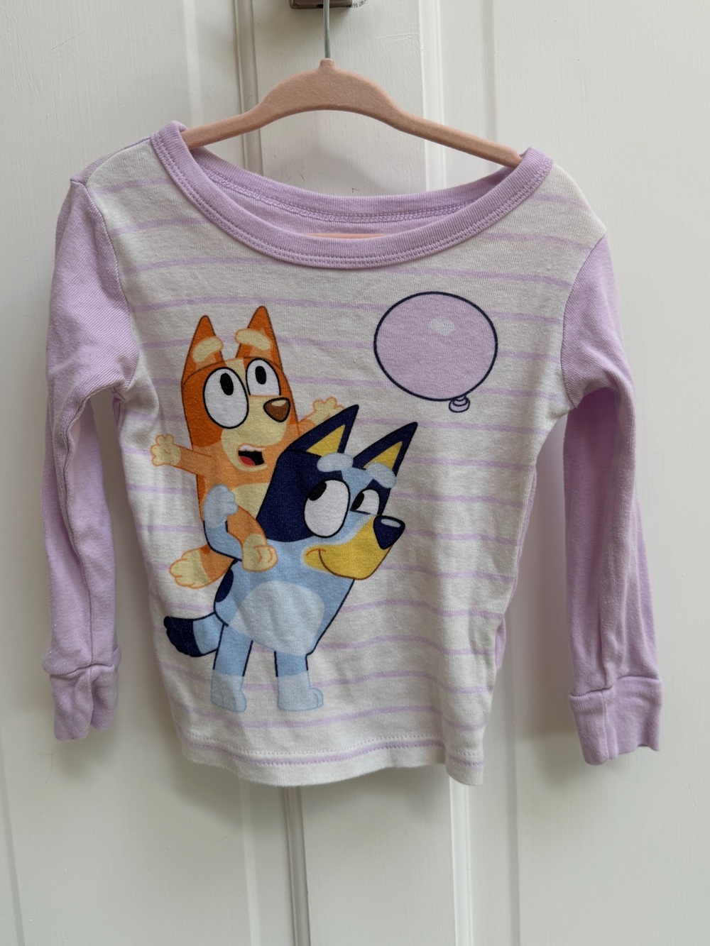 Bluey Girls 4T White Purple Stripe Keepy Uppy Bingo Long Sleeve Pajama Top